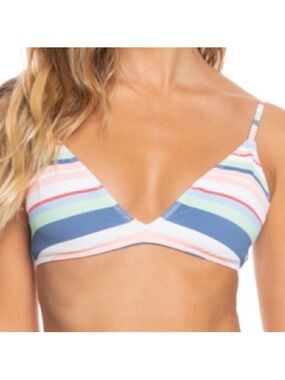 Roxy Small Top Bikini White The Line Up Strip Fixed Triangle NWT